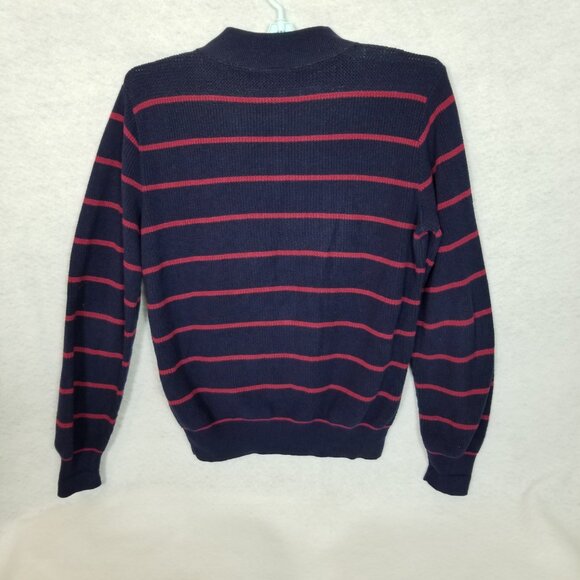 Vintage LANDS' END Men's Striped Knit 5-Button Sweater Made USA Blue Large ~4461 - Picture 3 of 5